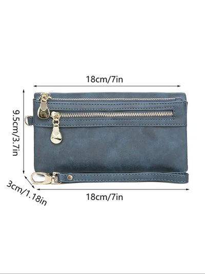 Solid Color Women's Long Zipper Wallet with Large Capacity and Card Slots