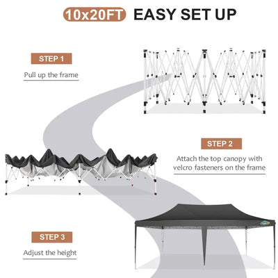 10X20 Pop-Up Canopy Tent with Removable Sidewalls - Water and Windproof, Easy Setup