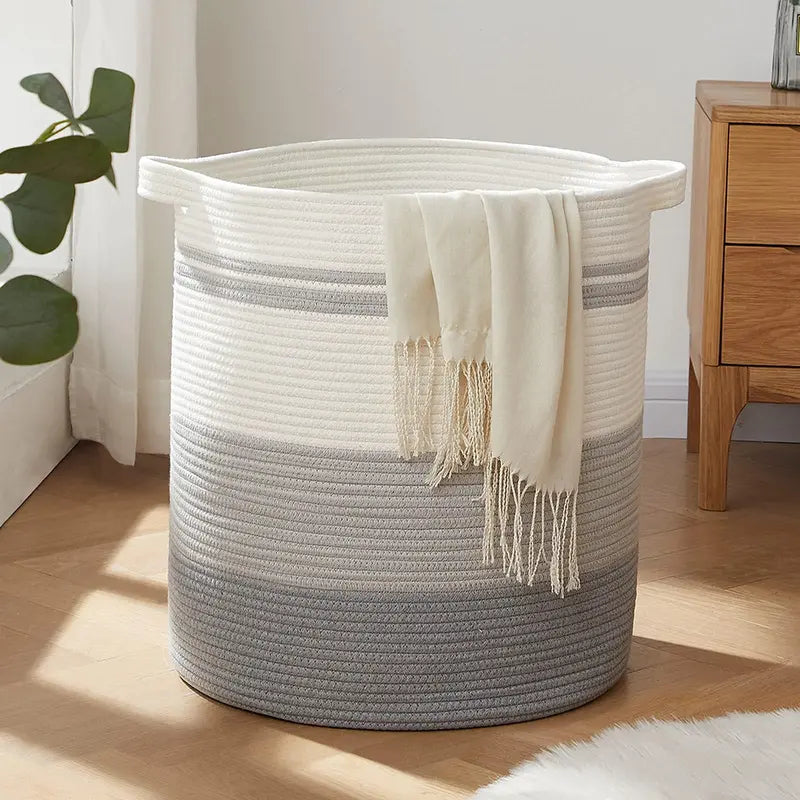 Large 80L Blanket Storage Basket with Handles - Laundry Hamper for Living Room - Toys, Pillows, Blankets, Clothes Organizer - 20x18 Inches - Natural Color