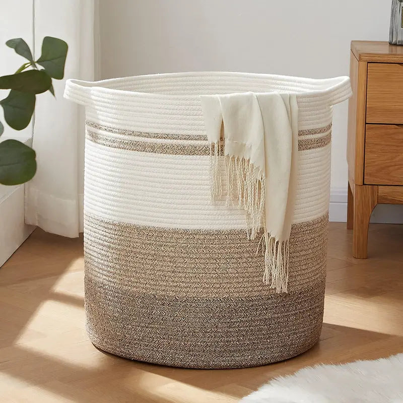 Large 80L Blanket Storage Basket with Handles - Laundry Hamper for Living Room - Toys, Pillows, Blankets, Clothes Organizer - 20x18 Inches - Natural Color