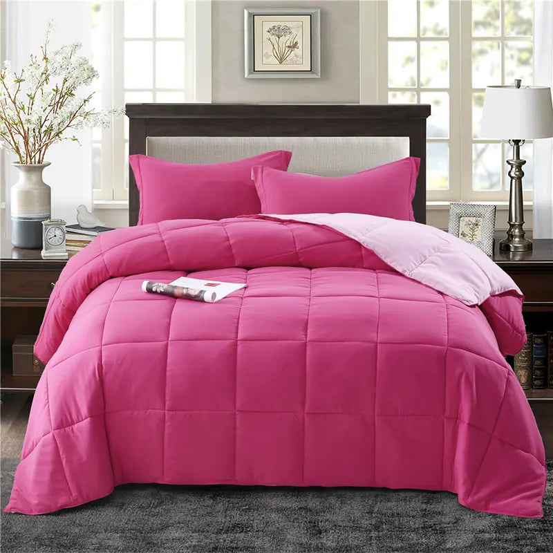 Luxury 3-Piece Down Alternative Comforter Set with Two Shams - All-Season Reversible Comforter