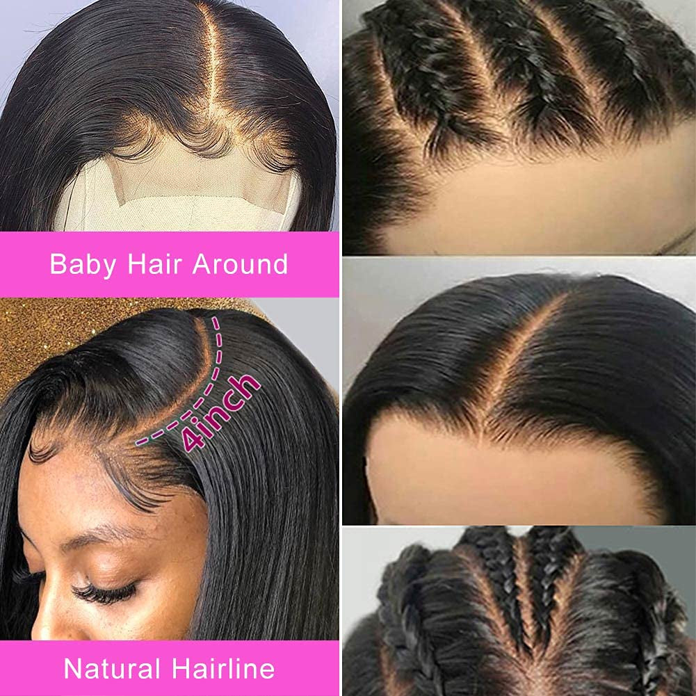 Lace Front Wigs Human Hair Wigs for Black Women Glueless Body Wave 4X4 Lace Closure Wigs Human Hair 150% Density Brazilian Virgin Hair Pre Plucked with Baby Hair Natural Color (22 Inch)