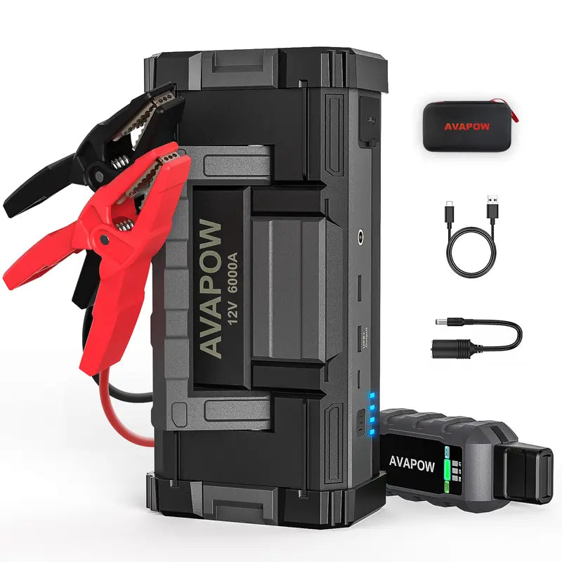 AVAPOW 6000A Car Battery Jump Starter(For All Gas or up to 12L Diesel) Powerful Car Jump Starter with Dual USB Quick Charge and DC Output,12V Jump Pack with Built-In LED Bright Light Batteryjumper Power Tools