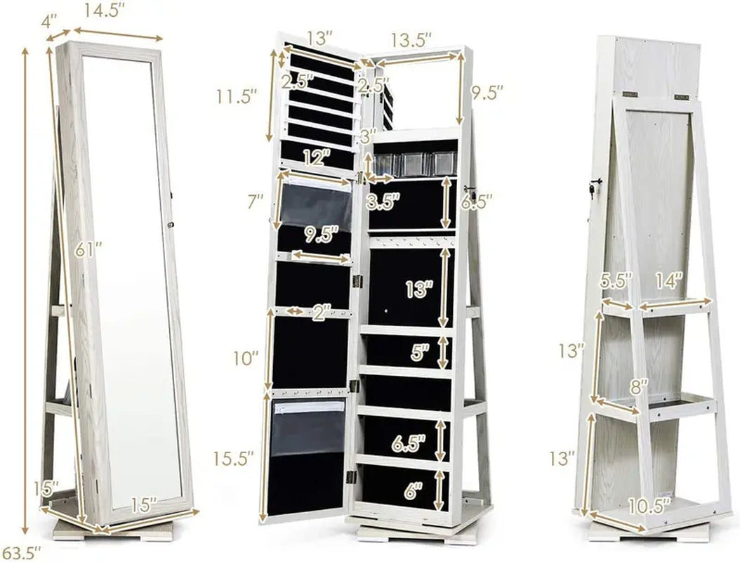 Giantex-Jewelry Armoire with Full Length Mirror, Storage Shelves, Lockable Jewelry Cabinet Organizer, Large Storage Capacity, Perfect for Home, Office