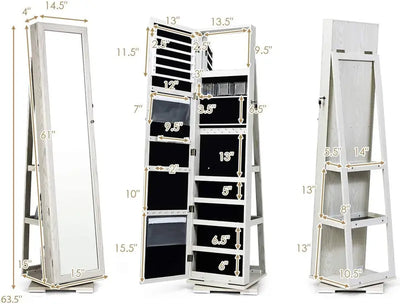 Giantex-Jewelry Armoire with Full Length Mirror, Storage Shelves, Lockable Jewelry Cabinet Organizer, Large Storage Capacity, Perfect for Home, Office