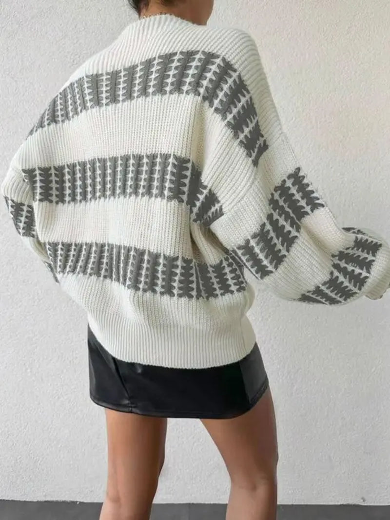 Colorblock Striped Drop Shoulder Sweater for Women, Long Sleeve Round Neck Jumper