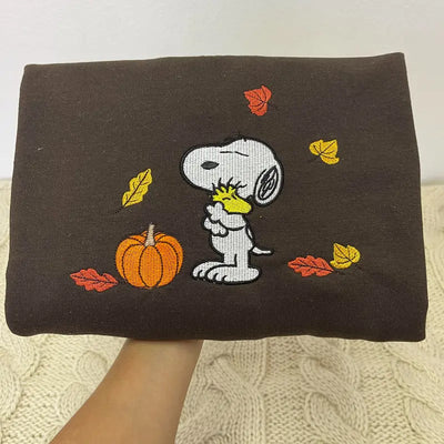 Embroidered Fall Sweatshirt with Vintage Halloween Peanuts Snoopy Pumpkin Design