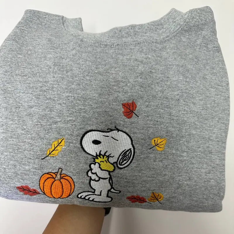 Embroidered Fall Sweatshirt with Vintage Halloween Peanuts Snoopy Pumpkin Design