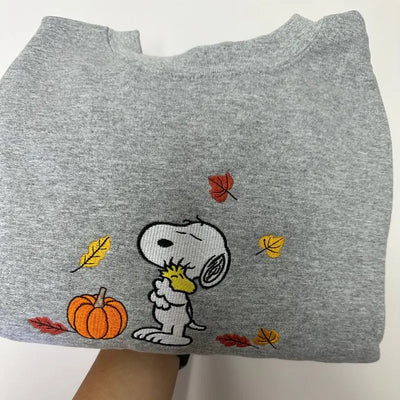 Embroidered Fall Sweatshirt with Vintage Halloween Peanuts Snoopy Pumpkin Design