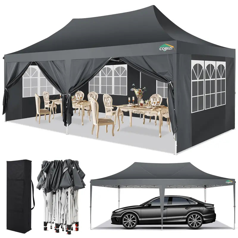 10X20 Pop-Up Canopy Tent with Removable Sidewalls - Water and Windproof, Easy Setup