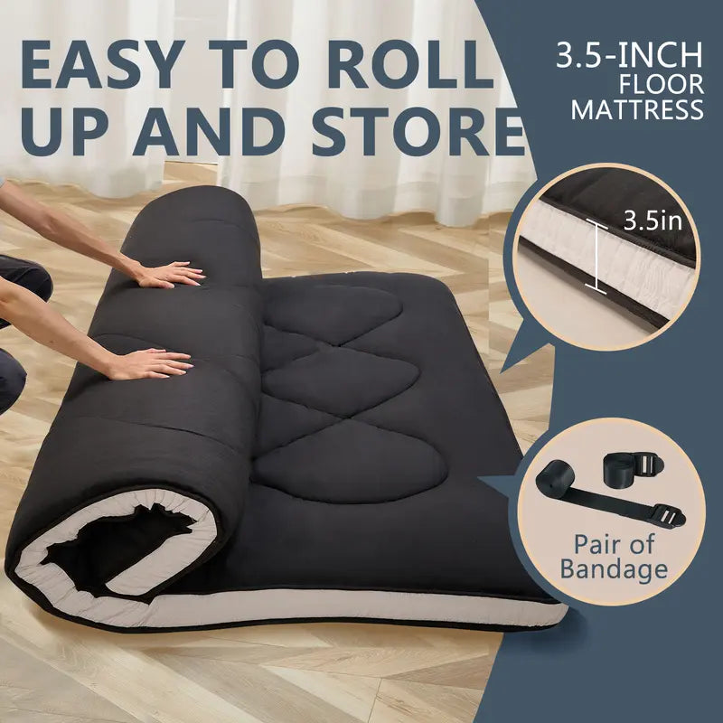 Japanese Floor Mattress Futon Mattress, 3.5" Thick Sleeping Pad, Foldable Roll-Up Mattress for Kids Floor Lounger, Bed, Couches, and Sofas