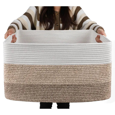 Large 80L Blanket Storage Basket with Handles - Laundry Hamper for Living Room - Toys, Pillows, Blankets, Clothes Organizer - 20x18 Inches - Natural Color