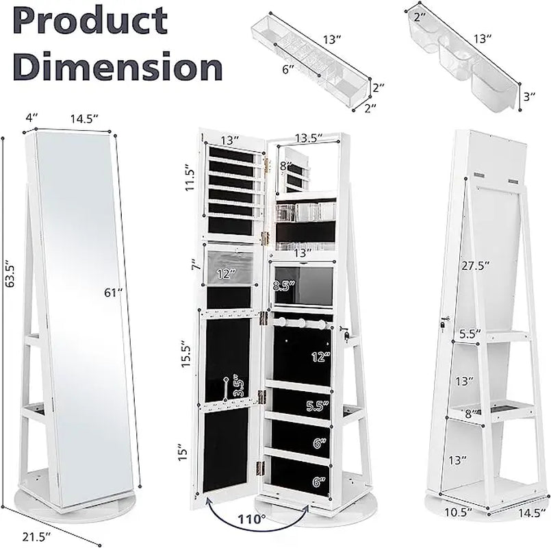 Giantex-Jewelry Armoire with Full Length Mirror, Storage Shelves, Lockable Jewelry Cabinet Organizer, Large Storage Capacity, Perfect for Home, Office