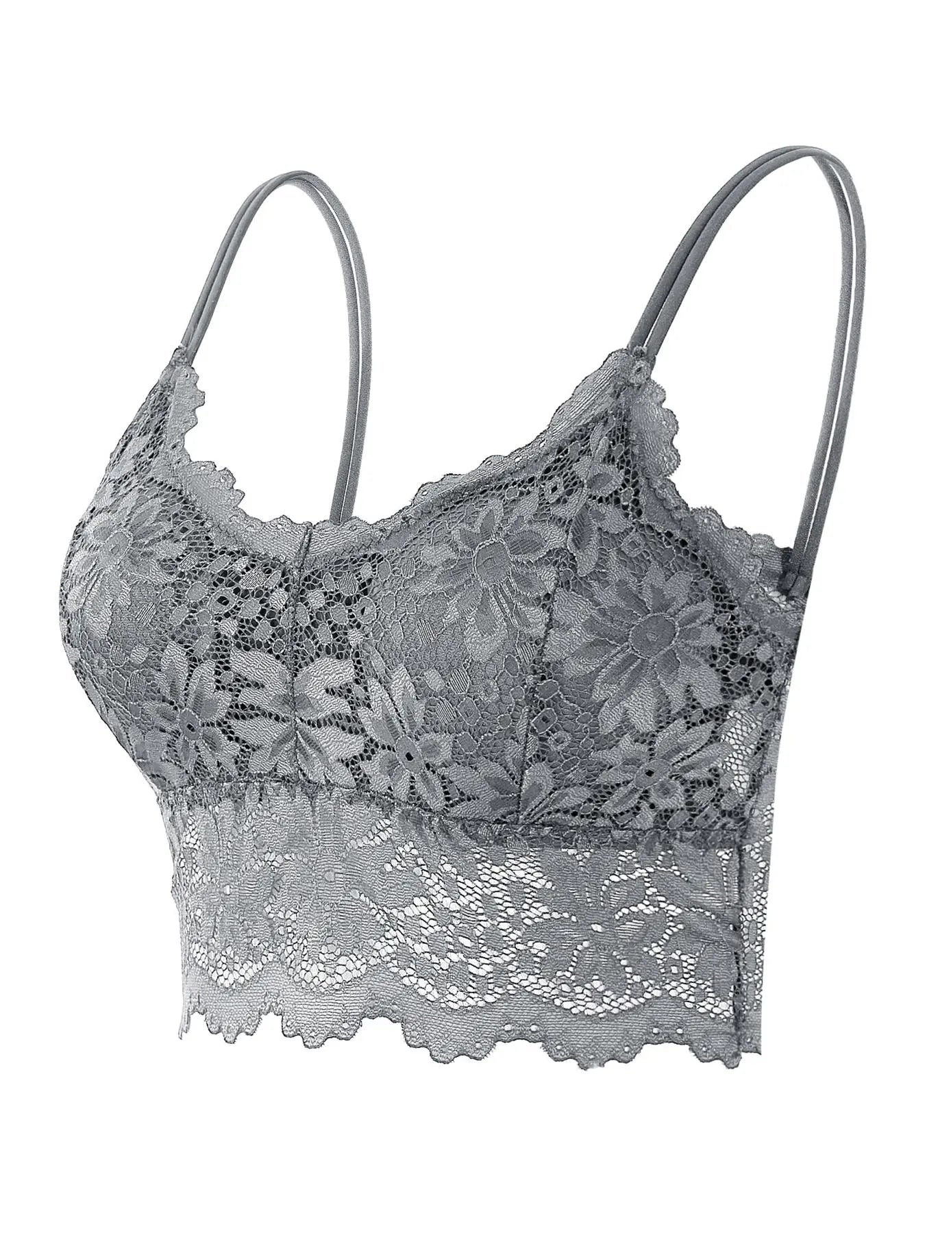 Double Straps Wireless Lace Bra with Scallop Trim - Push Up Lingerie Top