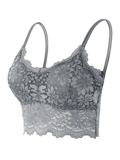 Double Straps Wireless Lace Bra with Scallop Trim - Push Up Lingerie Top