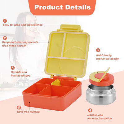 Portable Bento Box Lunch Container with Soup Bowl - Durable Food Storage for Kids and Travel