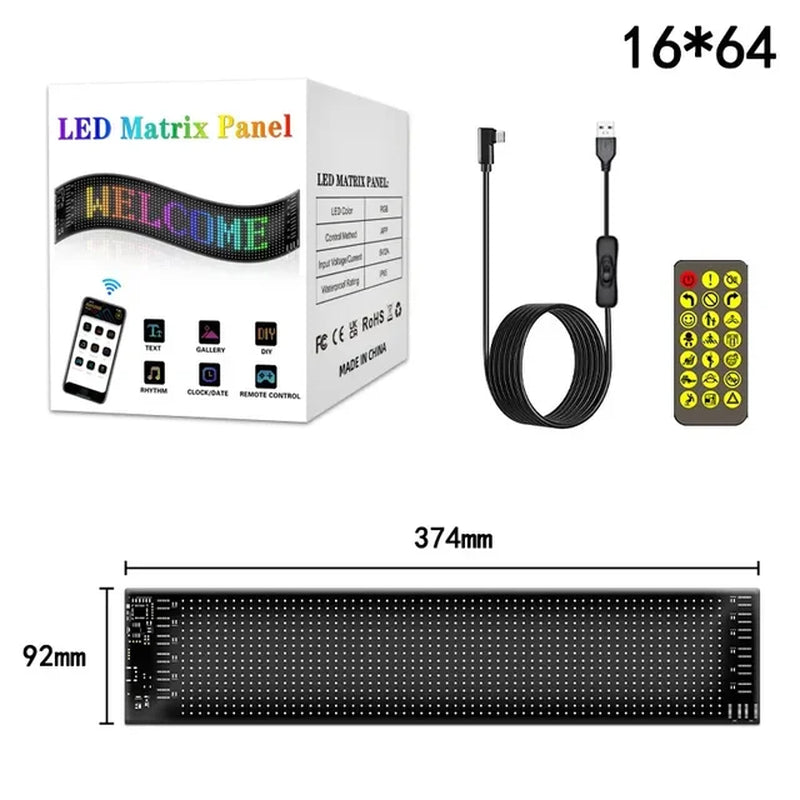 LED Matrix Pixel Panel for Car DIY RGB Lighting with Scrolling Text and Bluetooth APP Control