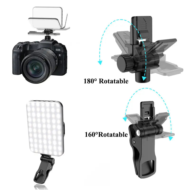 Portable LED Selfie Light with Front &Back Phone Clip for Father'S Day Gift,High Power 6O LED 2000MAH Rechargeable Camera Fill Light for Summer 3 Light Modes Clip on Ring Light for Tablet/Laptop/Camera/Tripod Zoom Call Video Fill Light for Camera Use