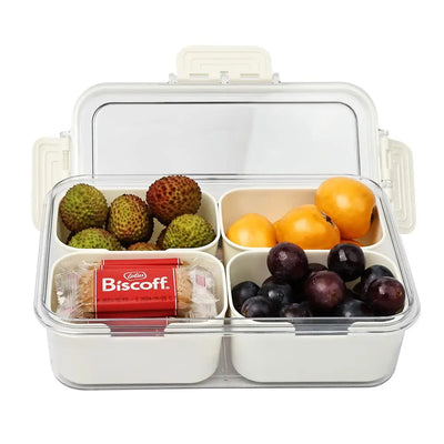 Multi-Compartment Serving Tray with Lid and Handle - Clear Food Storage Box with Snack Organizer - Kitchen Accessories