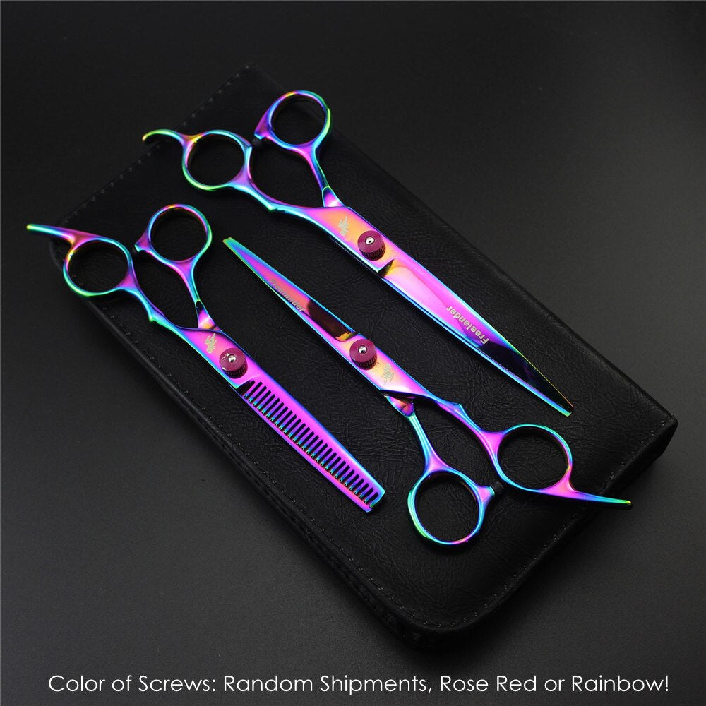 Professional 7.0 Inch Pet Grooming Scissors Set with Straight, Thinning, and Curved Shears + Comb