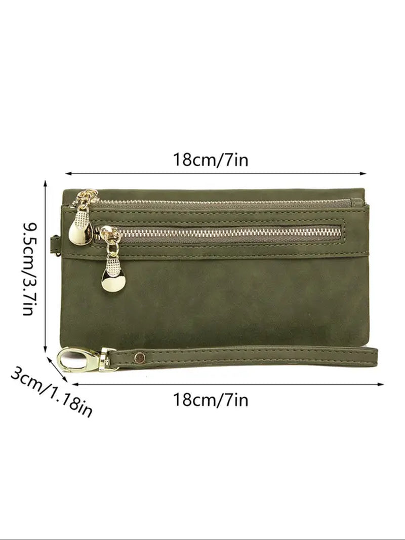 Solid Color Women's Long Zipper Wallet with Large Capacity and Card Slots