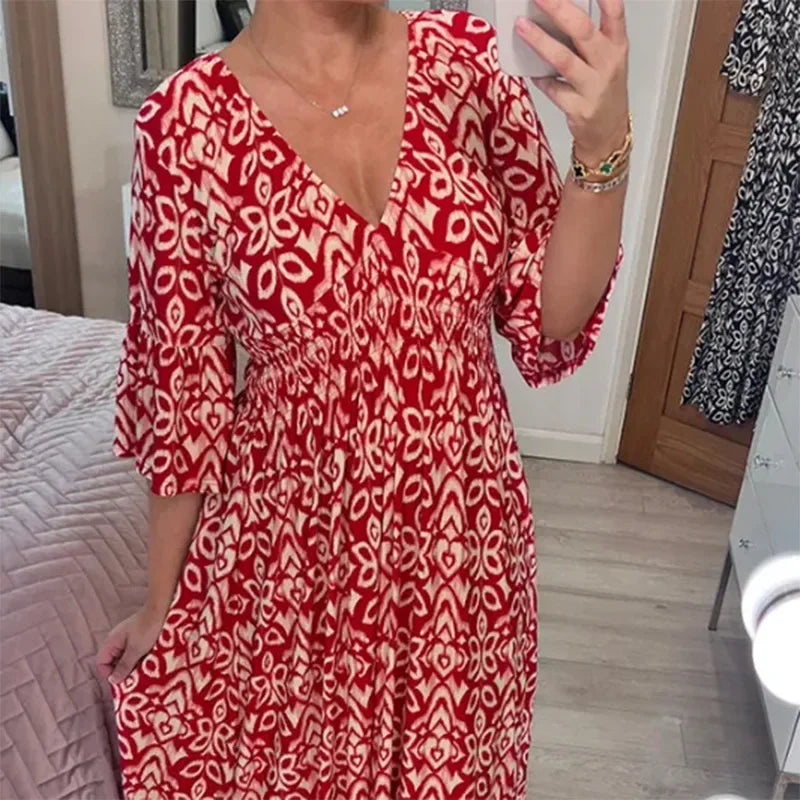 2024 Summer Bohemian Casual V-Neck Floral Wrap Dress for Women