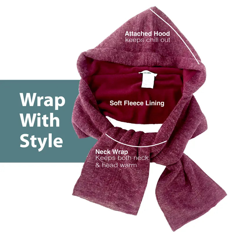 35° below 3-In-1 Hooded Scarf Is Warm and Cozy. Wear as a Scarf, Hoodie and Wrap. Lined with Soft Microfleece and Acrylic Knit. Keeps You Comfortable and Warm in Cool Weather. Easy to Wear, 53” Scarf Length Wraps Easily around Neck and Shoulders.