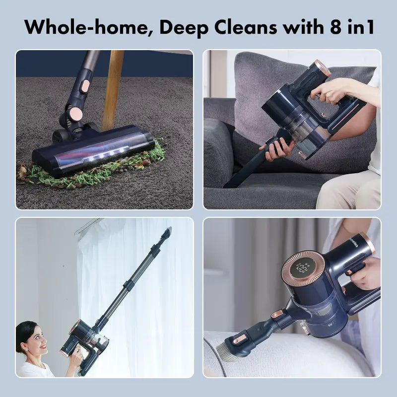 Homeika Cordless Vacuum Cleaner, 20Kpa Powerful Suction Vacuum with LED Display, 8 in 1 Lightweight Stick Vacuum Cleaner with 30 Min Runtime Detachable Battery for Carpet and Hard Floor Pet Hair Blue